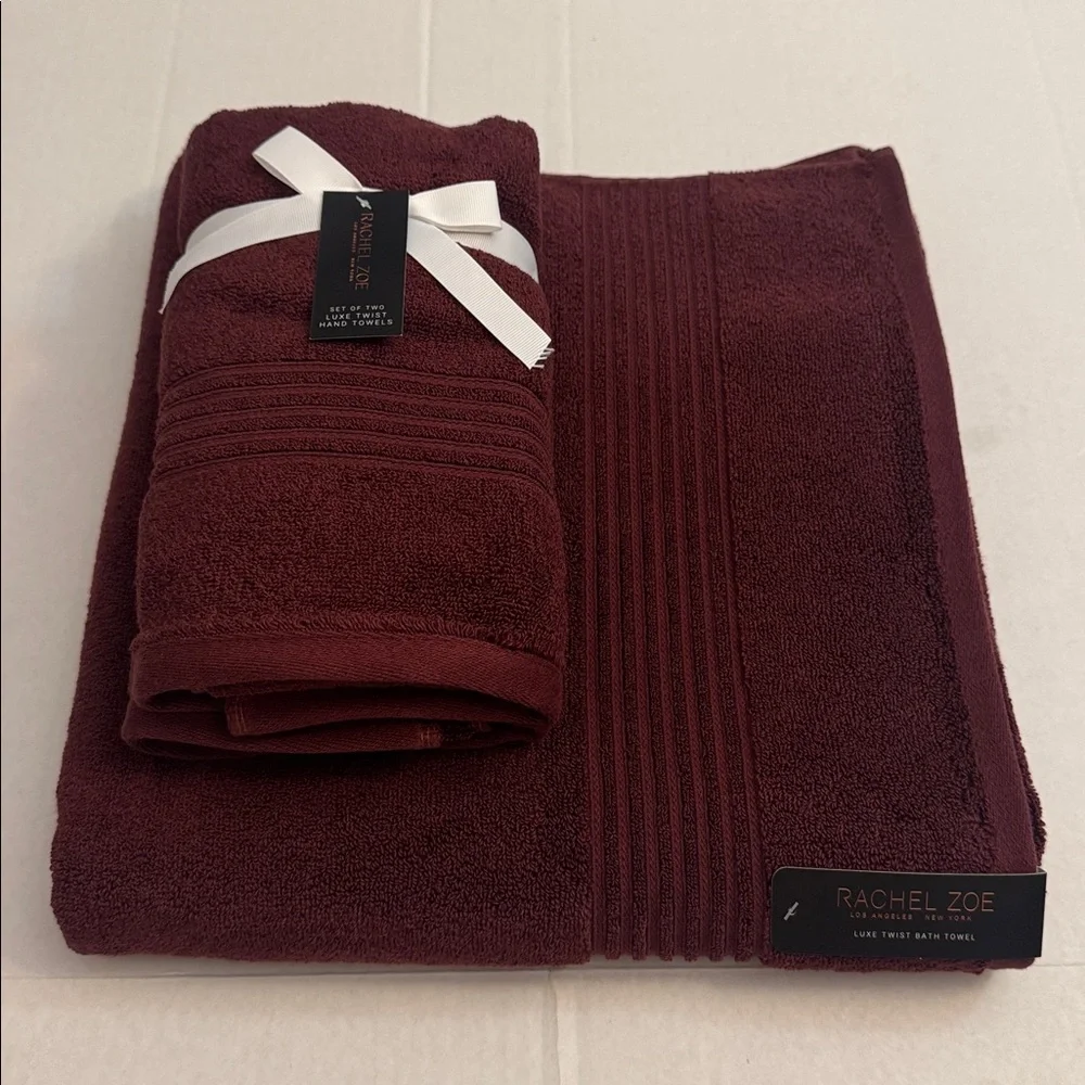 8pc RACHEL ZOE Luxe Twist Bath Towel Set - MERLOTMG - Cotton/Rayon From Bamboo